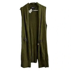 Sharagano studio Women's Sleeveless Knit Vest L Green Toggle Closure Cas…